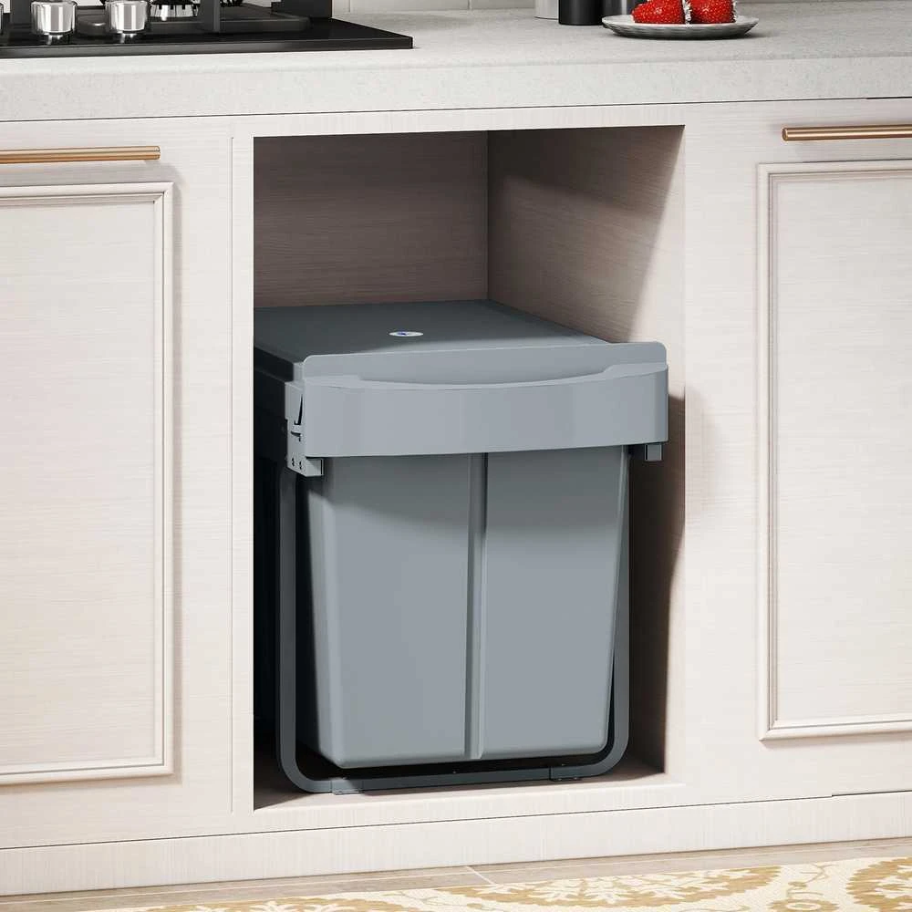 HOMCOM ištraukiama šiukšliadėžė, 2 x 20 l, išimami konteineriai, plastikas, metalas, pilka