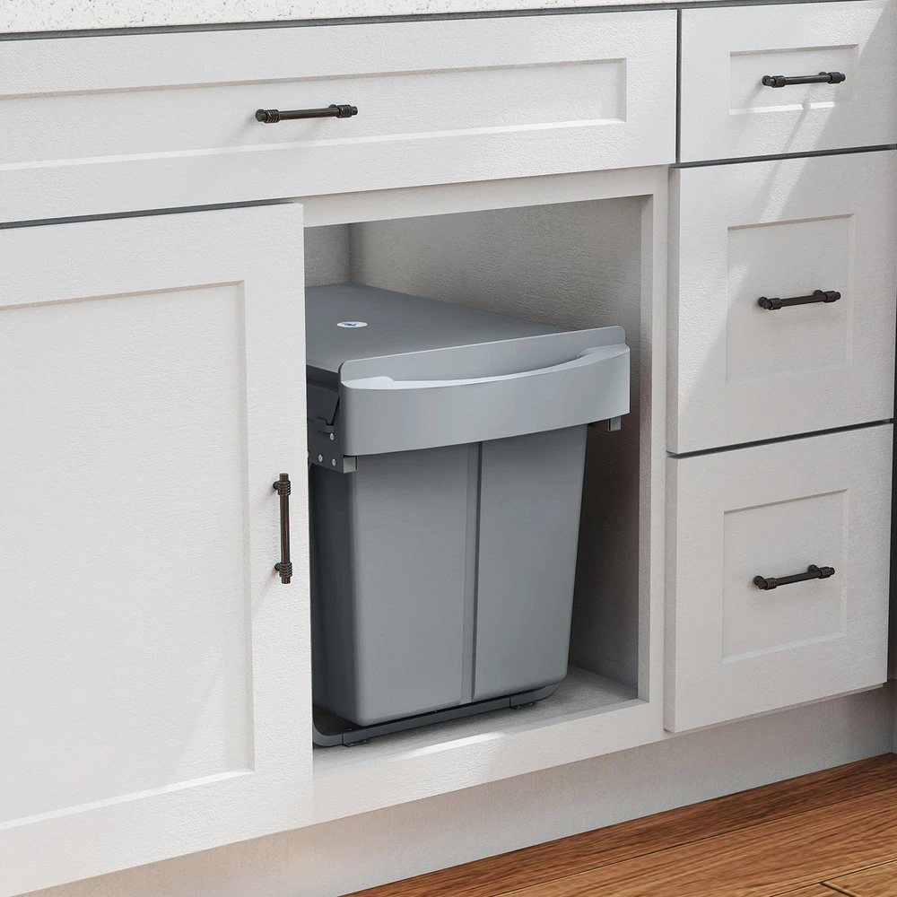 HOMCOM ištraukiama šiukšliadėžė, 2 x 20 l, išimami konteineriai, plastikas, metalas, pilka