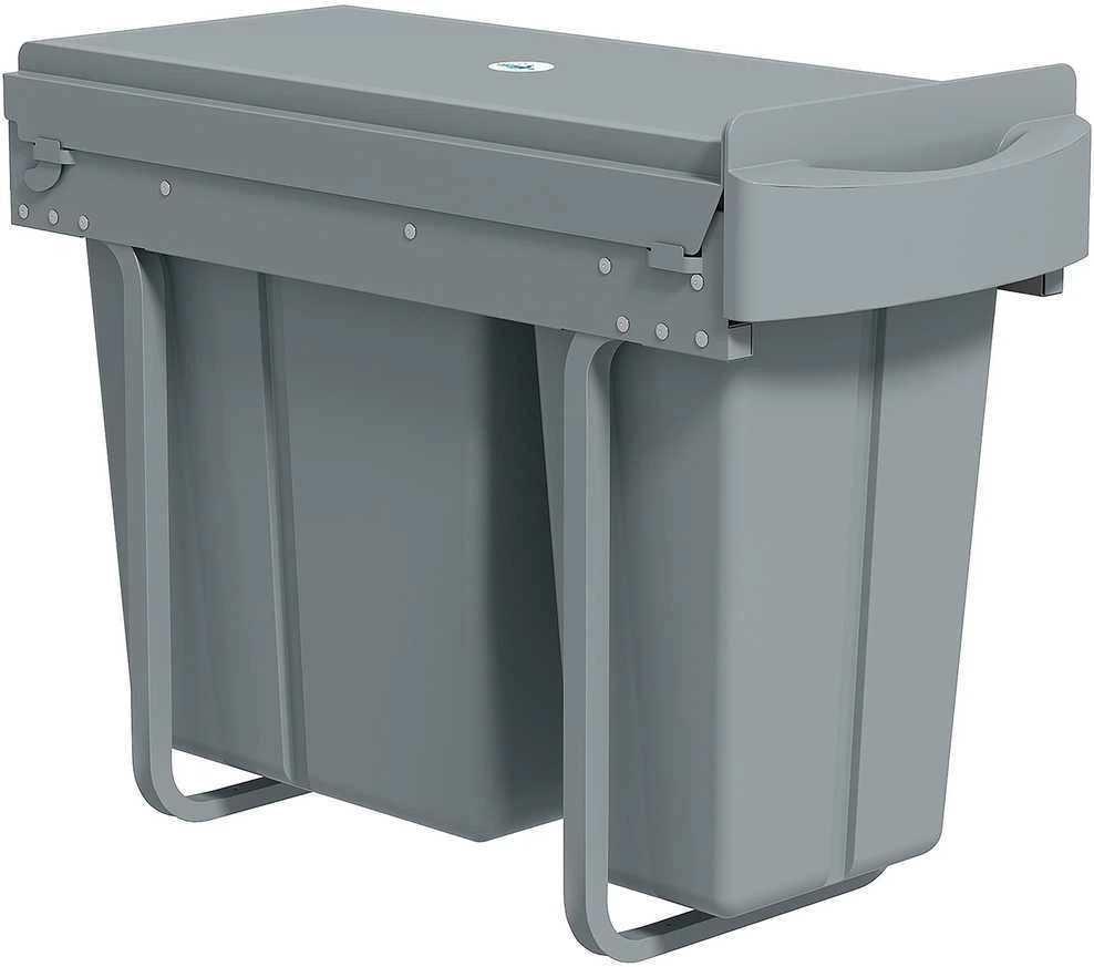 Ištraukiama šiukšliadėžė HOMCOM, virtuvinė šiukšliadėžė su 2 išimamais kibirais, rankena, 30 litrų (20 l + 10 l), metalinė, pilka