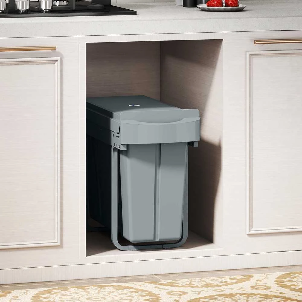 Ištraukiama šiukšliadėžė HOMCOM, virtuvinė šiukšliadėžė su 2 išimamais kibirais, rankena, 30 litrų (20 l + 10 l), metalinė, pilka