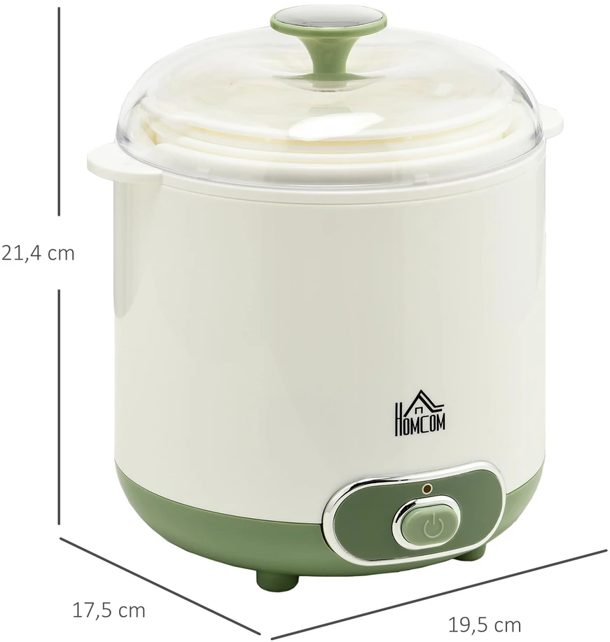 HOMCOM Jogurto gaminimo aparatas, 1,5 L jogurto mašina su 2 stiklainiais, sieteliu, dangteliu, 20 W jogurto gamintojas graikiškam jogurtui, 3–5 asmenims, 19,5x17,5x21,4 cm, balta