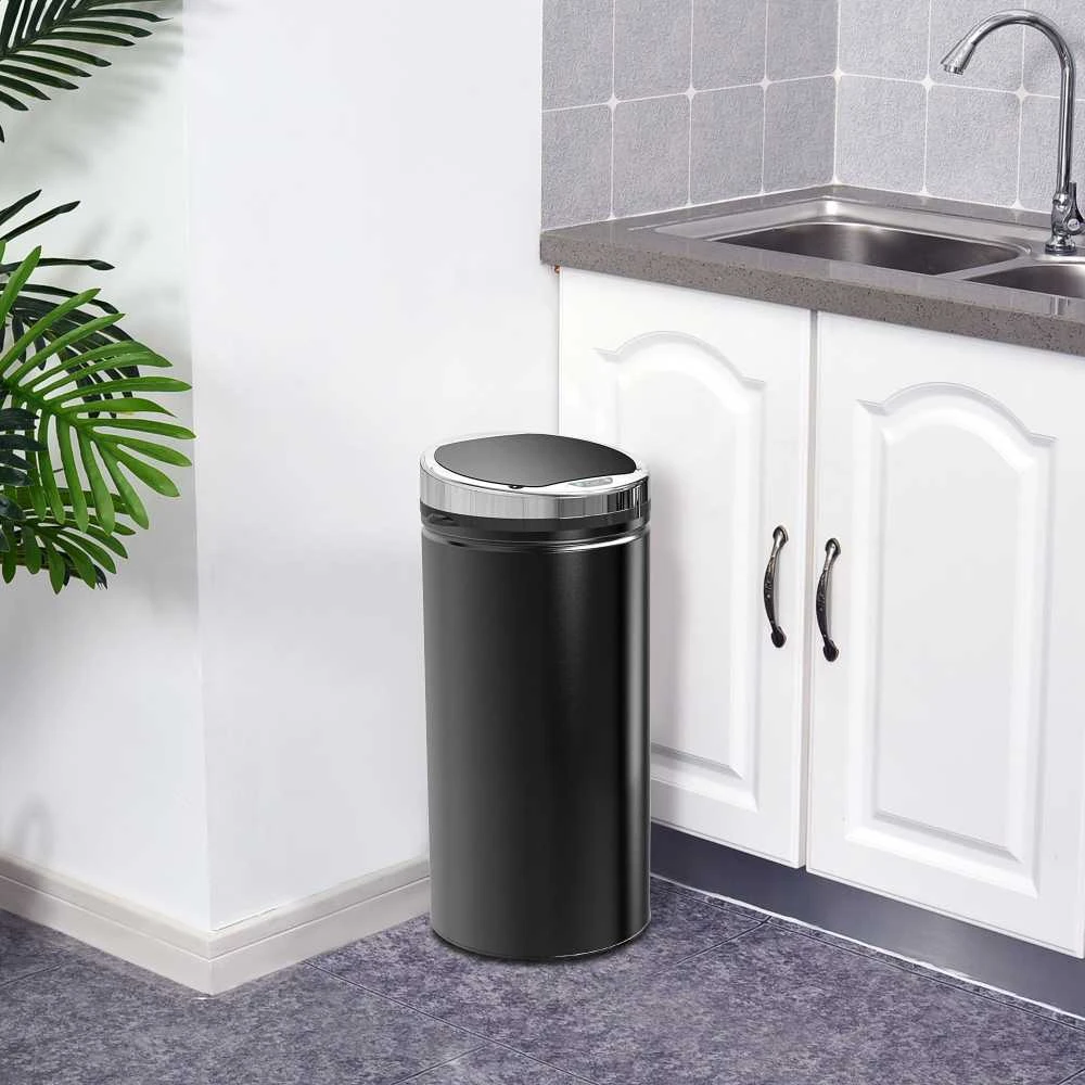 HOMCOM 42L jutiklinė šiukšliadėžė, elektrinis automatinis atliekų krepšys su dangčiu, nerūdijantis, voniai, biurui, virtuvei, valgomajam, plieno, juodas