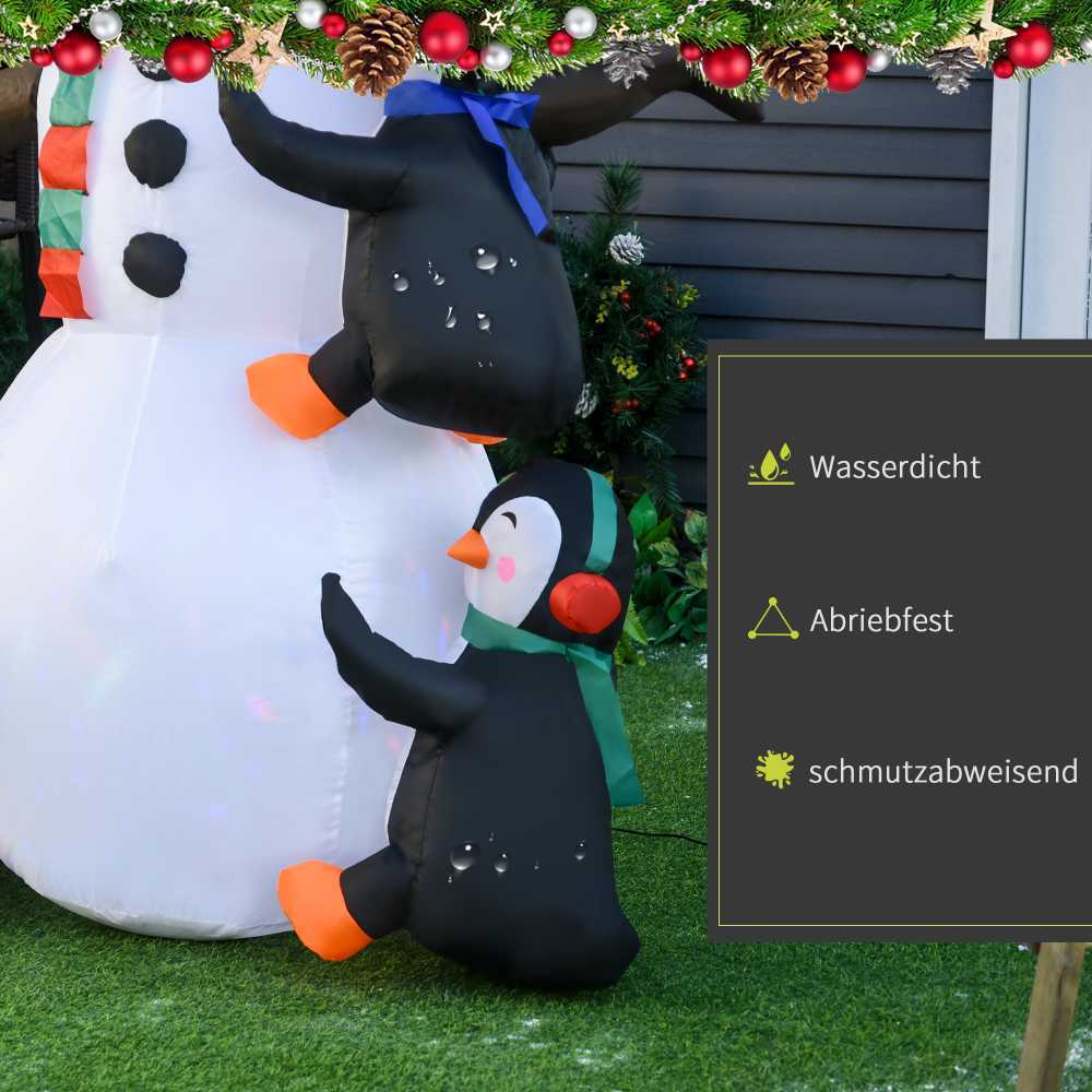Homcom Pripučiamas sniego senis su 3 pingvinais ir LED apšvietimu, įvairiaspalvis, 140 × 70 × 180 cm