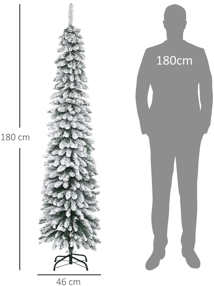 HOMCOM dirbtinė Kalėdų eglutė, snieguota, siauro dizaino, ugniai atspari, 180 cm, žalia-balta