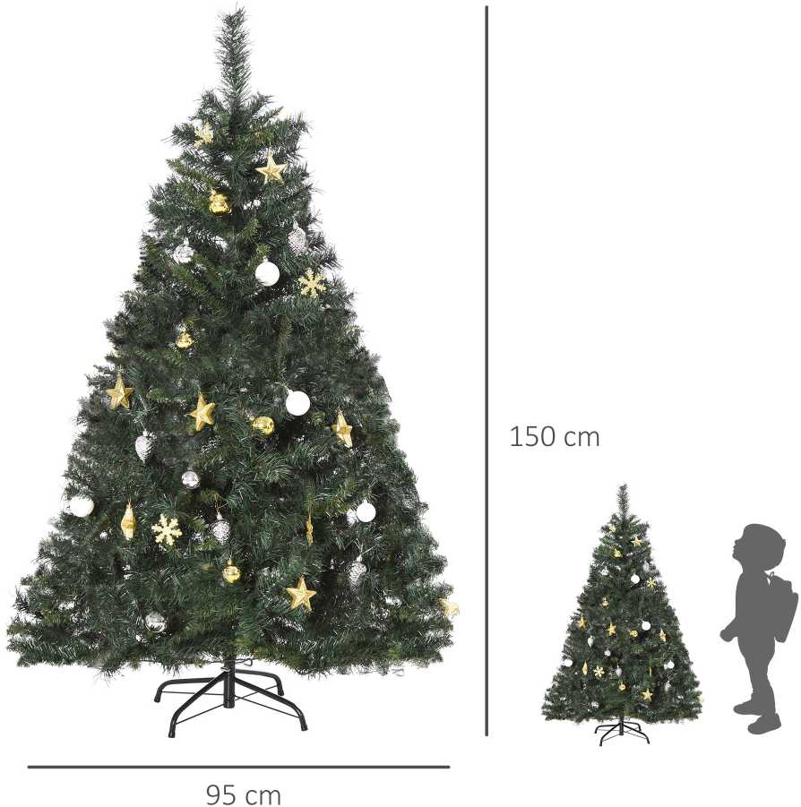 Dirbtinė kalėdinė eglutė su LED apšvietimu ir dekoracijomis, žalia, Ø95 x 150 cm
