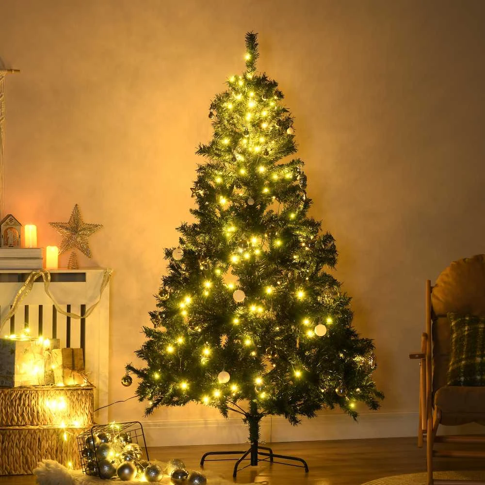 HOMCOM dirbtinė Kalėdų eglutė su dekoracijomis, 200 LED lempučių, 745 šakos, Ø 112 x A 180 cm