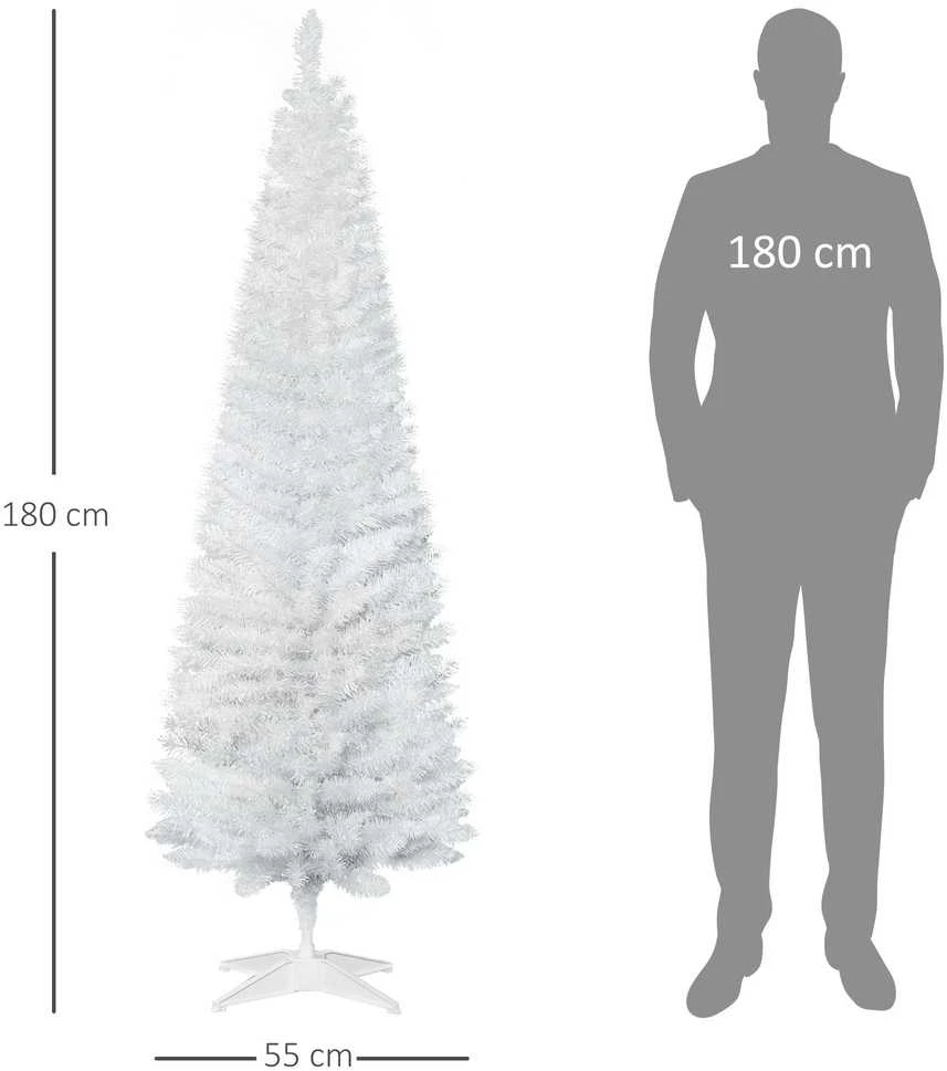HOMCOM dirbtinė kalėdinė eglutė su plastikiniu stovu, 390 šakelių, balta, Ø 55 x A 180 cm