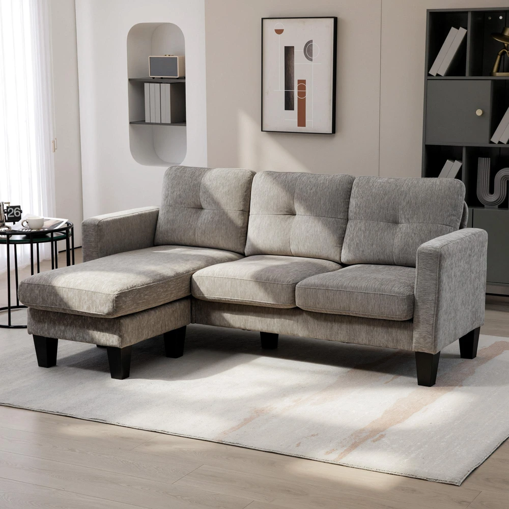 HOMCOM kampinė sofa, L-formos sofa su perstatomu šezlongu, 186 x 130 x 84 cm, ruda