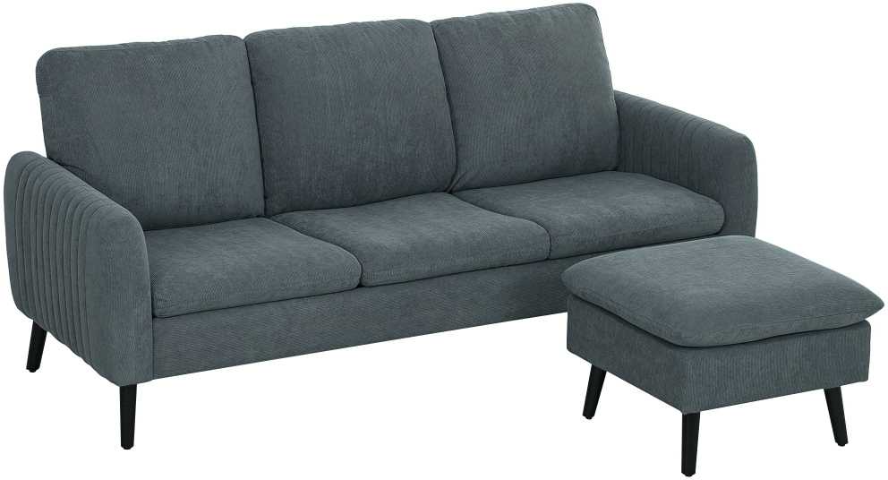 HOMCOM kampinė sofa su pufu, 3 pagalvės, L formos sofa svetainei ar miegamajam, 196 x 140 x 88 cm, pilka