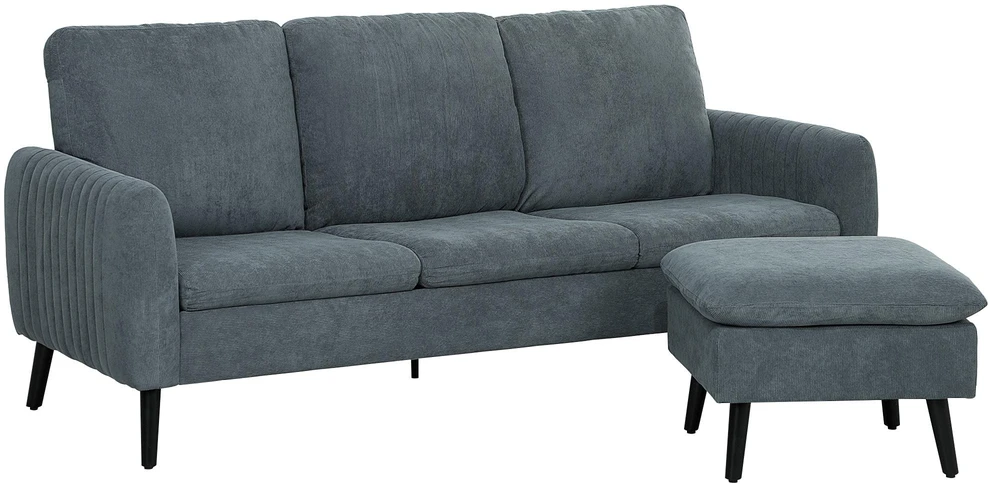 HOMCOM kampinė sofa su pufu, 3 pagalvės, L formos sofa svetainei ar miegamajam, 196 x 140 x 88 cm, pilka