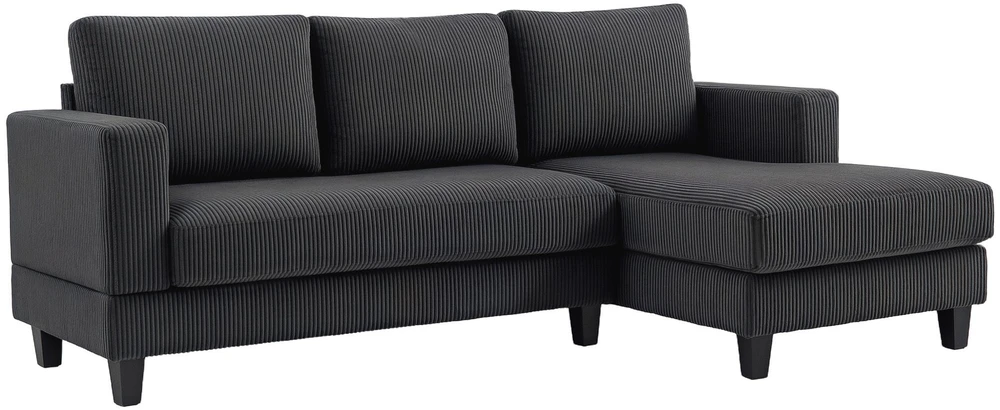 HOMCOM Kampinė sofa su šezlongu, 3 vietų, L formos, paminkštinta, su korduro atrodančiu audiniu, didelio tankio putplasčiu, iki 400 kg, skirta svetainei, miegamajam, 214 x 134 x 87 cm, tamsiai pilka