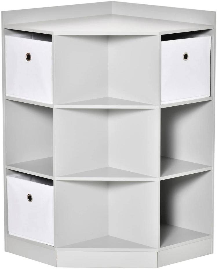 HOMCOM kampinė vaikiška lentyna su 3 daiktadėžėmis, vaiko kambario žaislų lentyna 3–12 metų vaikams, pilka, 57,4 x 57,4 x 94 cm