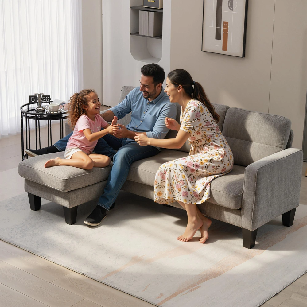 HOMCOM kampinė sofa, L-formos sofa su perstatomu šezlongu, 186 x 130 x 84 cm, ruda