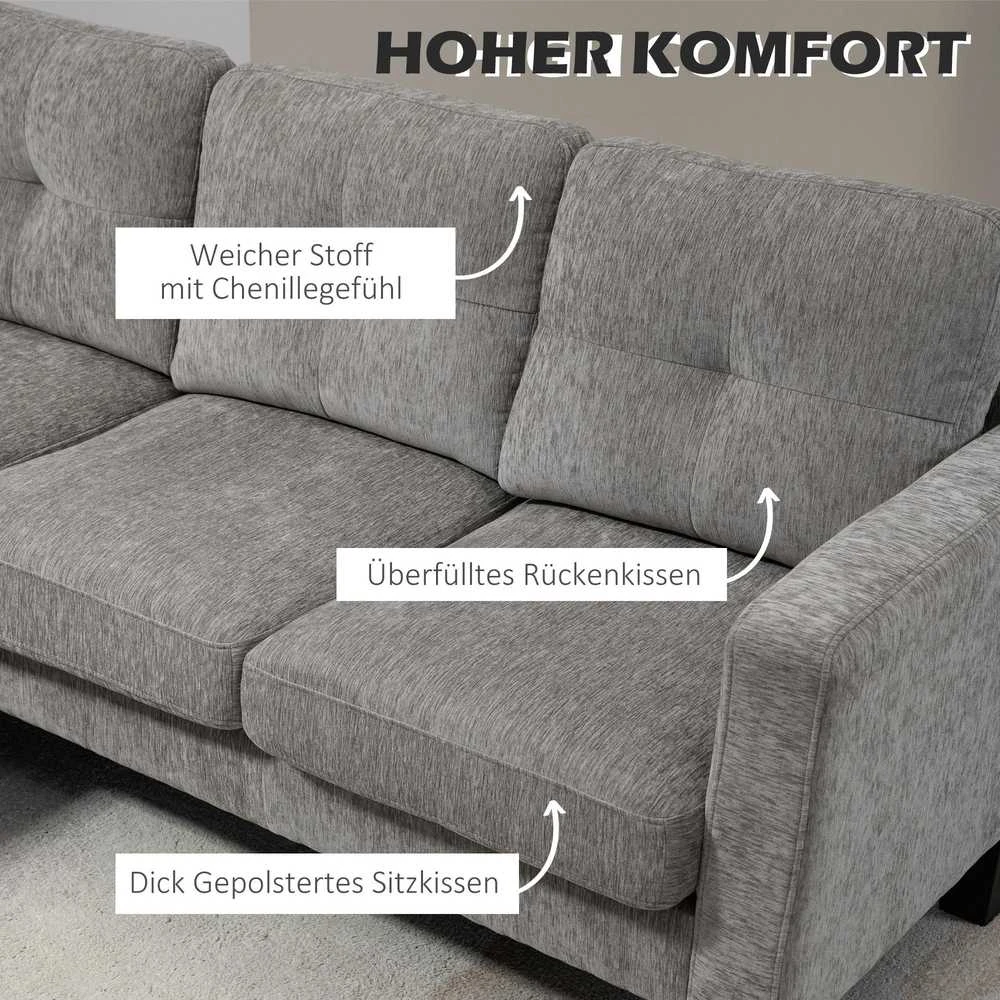 HOMCOM kampinė sofa, L-formos sofa su perstatomu šezlongu, 186 x 130 x 84 cm, ruda