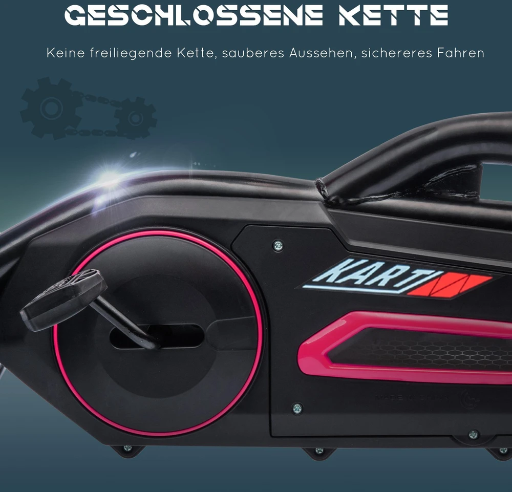 HOMCOM Gokart pedalinis automobilis su rankiniu stabdžiu, reguliuojama sėdyne, priekine ir atbuline pavara, vaikiška transporto priemonė, pedalinis automobilis vaikams nuo 3–8 metų, rožinis