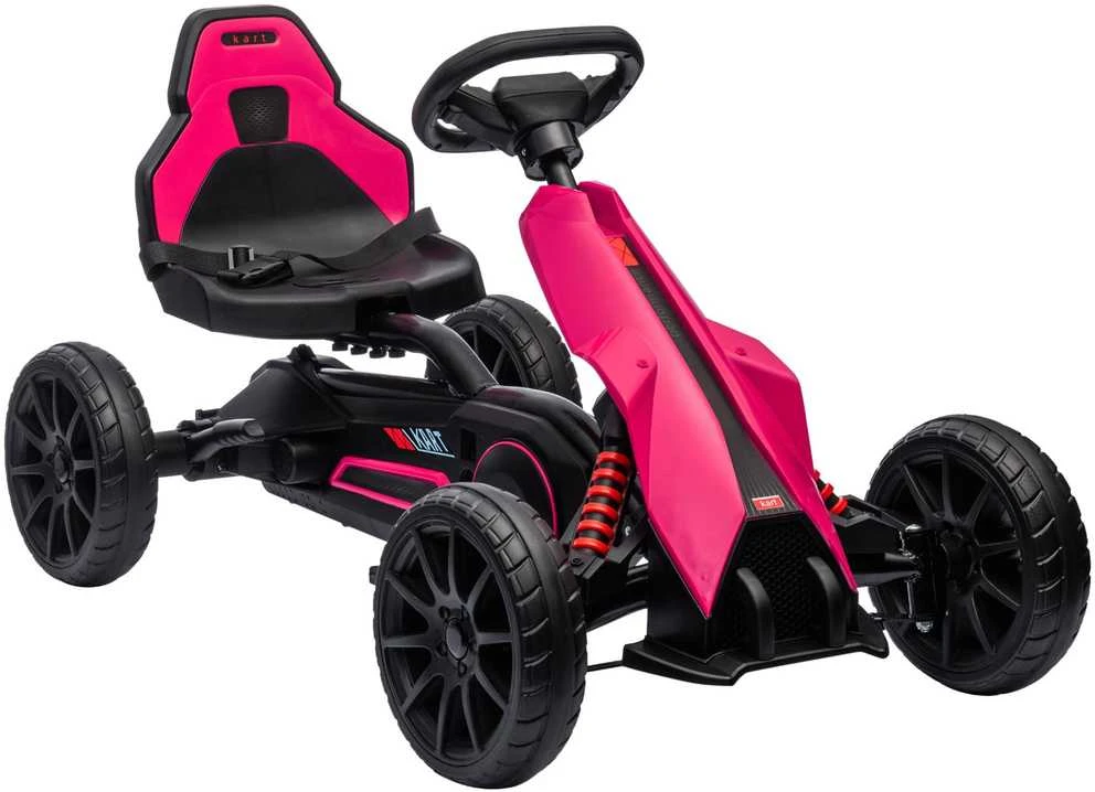 HOMCOM Gokart pedalinis automobilis su rankiniu stabdžiu, reguliuojama sėdyne, priekine ir atbuline pavara, vaikiška transporto priemonė, pedalinis automobilis vaikams nuo 3–8 metų, rožinis