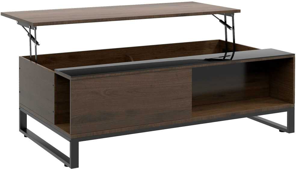 HOMCOM kavos staliukas, svetainės staliukas su pakeliamu stalviršiu, staliukas su daiktadėže, modernaus dizaino staliukas, plienas, riešutmedžio, juodas, 102 x 58 x 35,5 cm