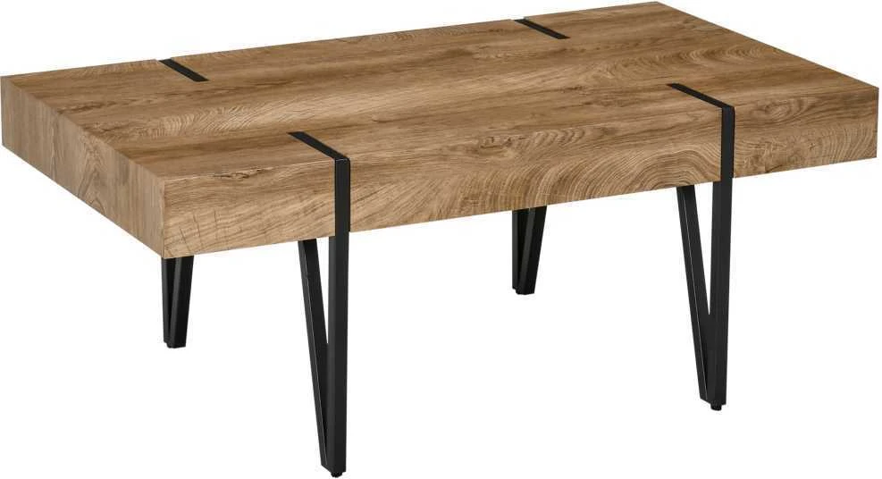 HOMCOM kavos staliukas, šoninis staliukas, svetainės stalas su reguliuojamomis kojelėmis, pramoninio stiliaus, MDF, metalas, natūralaus medžio spalvos, 105 x 60 x 42 cm