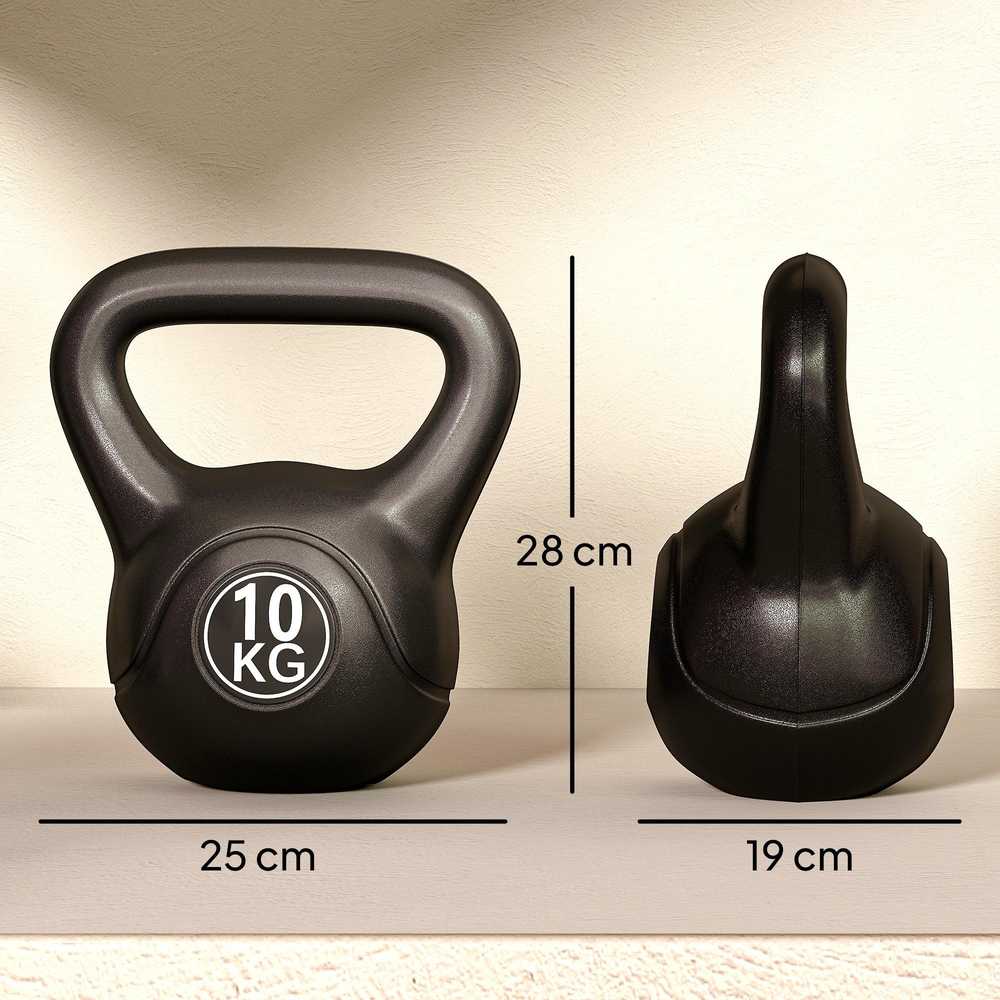 HOMCOM Ketlbells Svarmalius 10 kg Svorio Hantelis Užpildytas Smėliu Pradedantiesiems Juodas