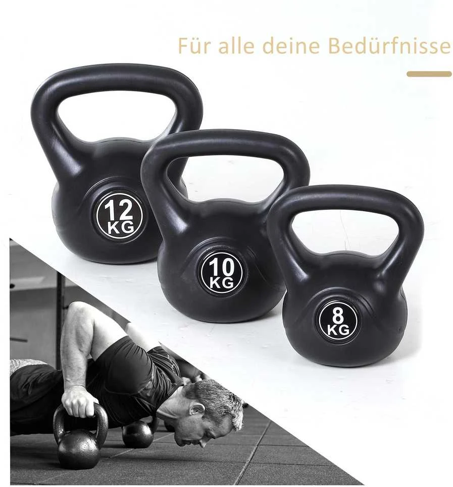 HOMCOM virdulinis svarmuo (kettlebell) 8kg, užpildytas smėliu, pradedantiesiems, juodas