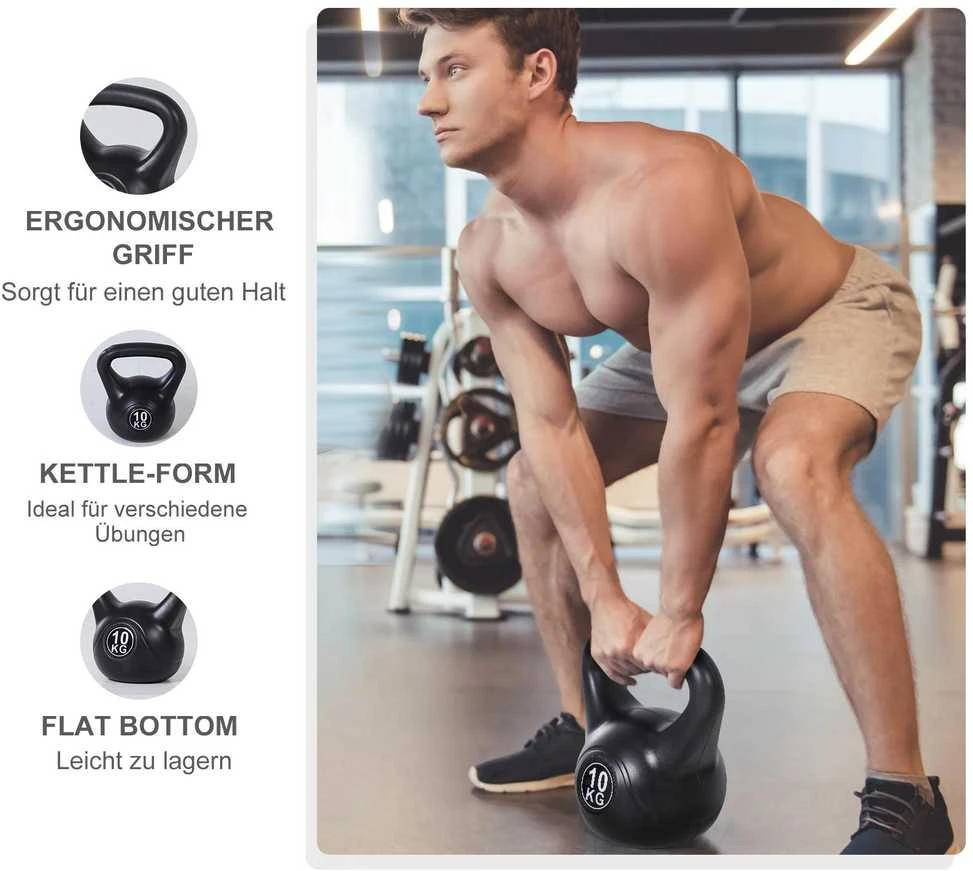 HOMCOM virdulinis svarmuo (kettlebell) 8kg, užpildytas smėliu, pradedantiesiems, juodas
