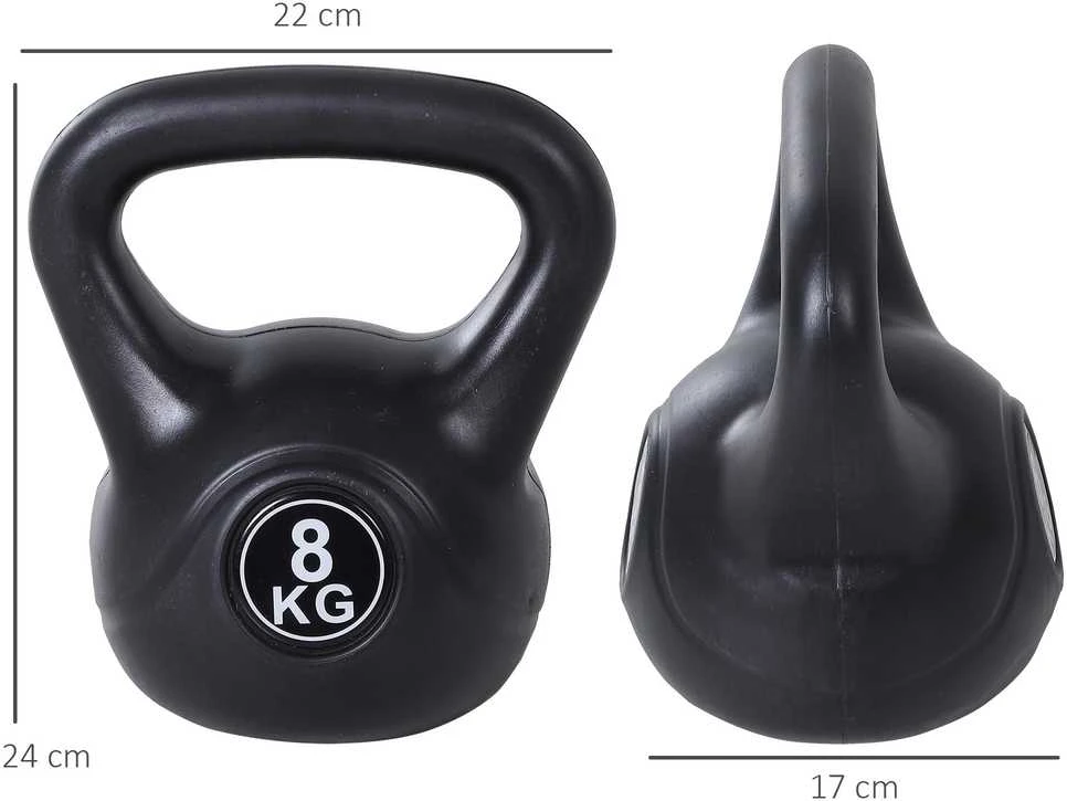 HOMCOM virdulinis svarmuo (kettlebell) 8kg, užpildytas smėliu, pradedantiesiems, juodas