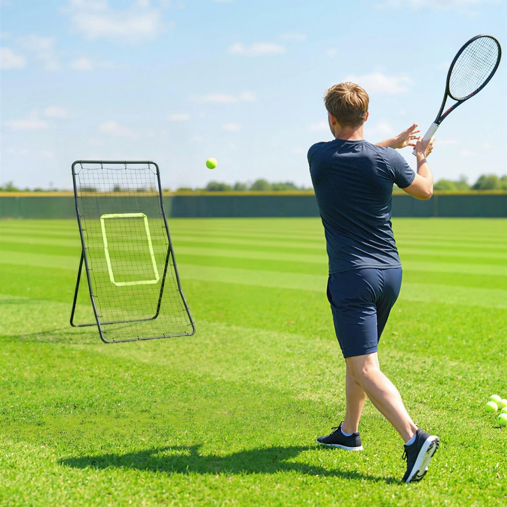 HOMCOM futbolo atšokimo sienelė, tinklas, plienas+PE, 75x126cm, treniruočių priemonė futbolui, juoda