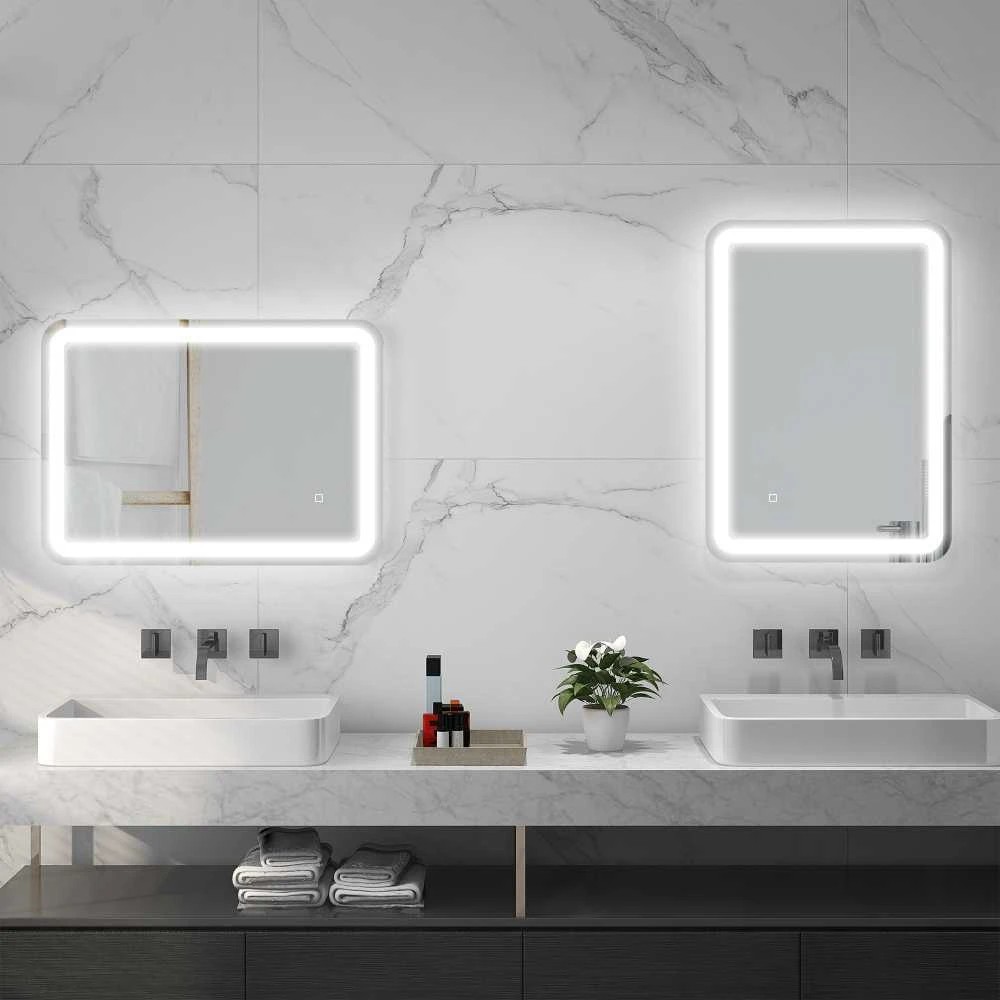 Homcom kleankin vonios veidrodis, 50 x 70 cm LED vonios veidrodis su 3 šviesos spalvomis, sieninis veidrodis su jutikliniu jungikliu, atminties funkcija, apšviečiamas veidrodis su apsauga nuo rasojimo, IP44