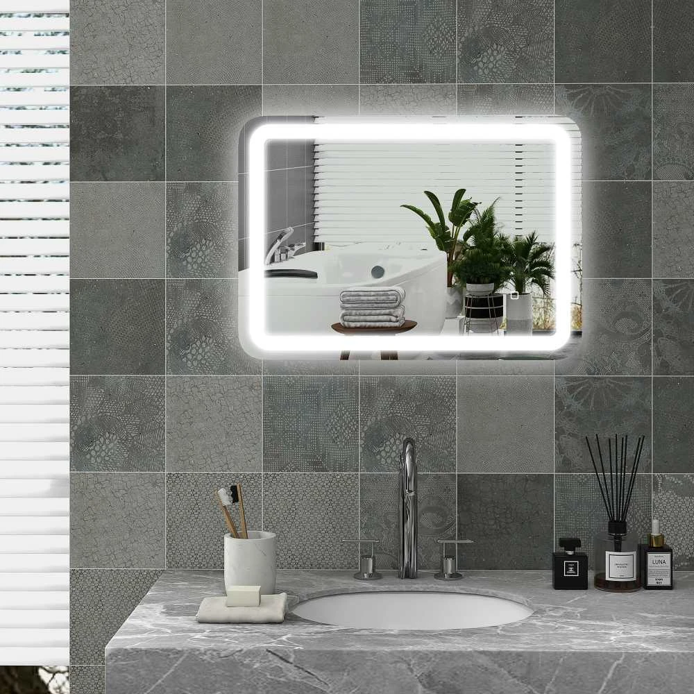 Homcom kleankin vonios veidrodis, 50 x 70 cm LED vonios veidrodis su 3 šviesos spalvomis, sieninis veidrodis su jutikliniu jungikliu, atminties funkcija, apšviečiamas veidrodis su apsauga nuo rasojimo, IP44