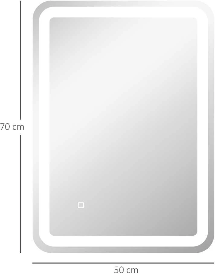 Homcom kleankin vonios veidrodis, 50 x 70 cm LED vonios veidrodis su 3 šviesos spalvomis, sieninis veidrodis su jutikliniu jungikliu, atminties funkcija, apšviečiamas veidrodis su apsauga nuo rasojimo, IP44