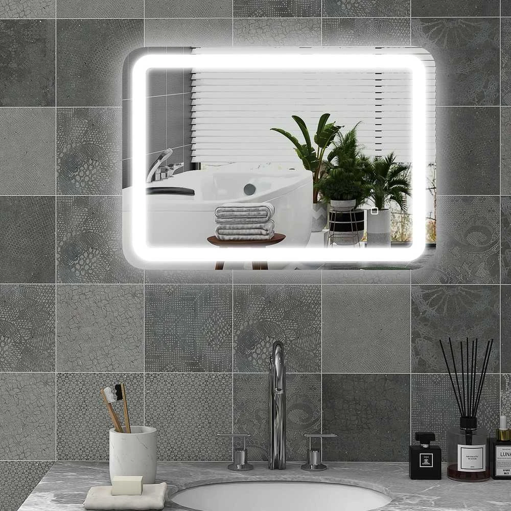 Homcom kleankin vonios veidrodis, 50 x 70 cm LED vonios veidrodis su 3 šviesos spalvomis, sieninis veidrodis su jutikliniu jungikliu, atminties funkcija, apšviečiamas veidrodis su apsauga nuo rasojimo, IP44