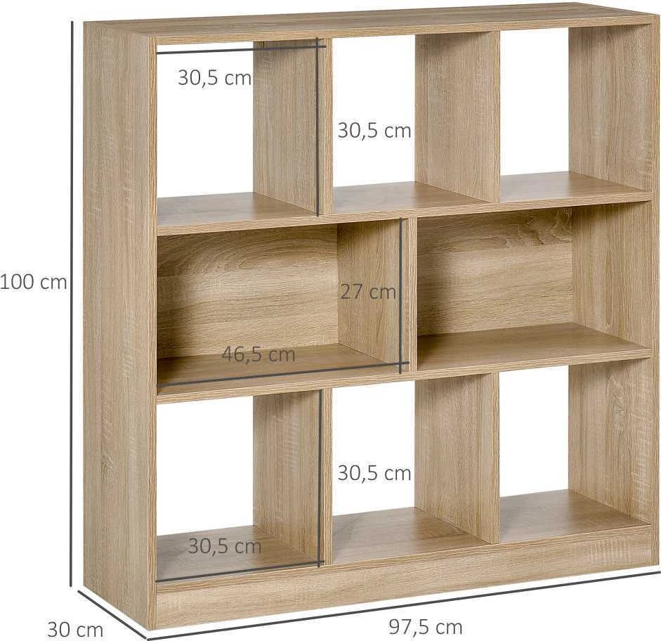 HOMCOM knygų lentyna, natūralaus atspalvio, 3 aukštų laikymo lentyna, biuro lentyna, ekspozicinė lentyna namų biurui/svetainei, 97,5x30x100cm (Ekspozicinė prekė)