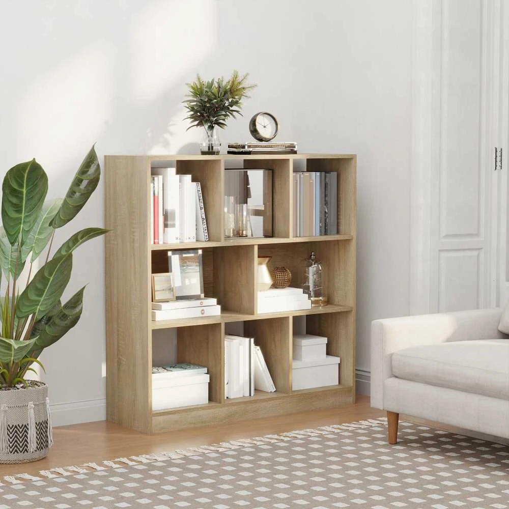 HOMCOM knygų lentyna, natūralaus atspalvio, 3 aukštų laikymo lentyna, biuro lentyna, ekspozicinė lentyna namų biurui/svetainei, 97,5x30x100cm (Ekspozicinė prekė)