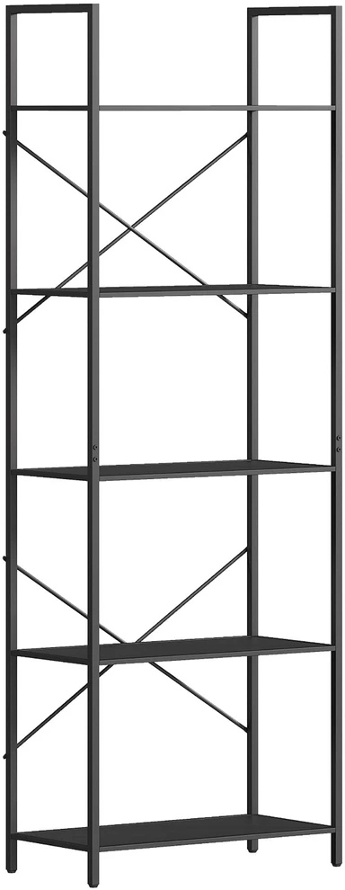 HOMCOM knygų lentyna, pastatoma lentyna su 5 pakopomis, pramoninio stiliaus biuro lentyna su metaliniu rėmu, atvira saugojimo lentyna svetainei, biurui, darbo kambariui, 60x30x170,5 cm, juoda