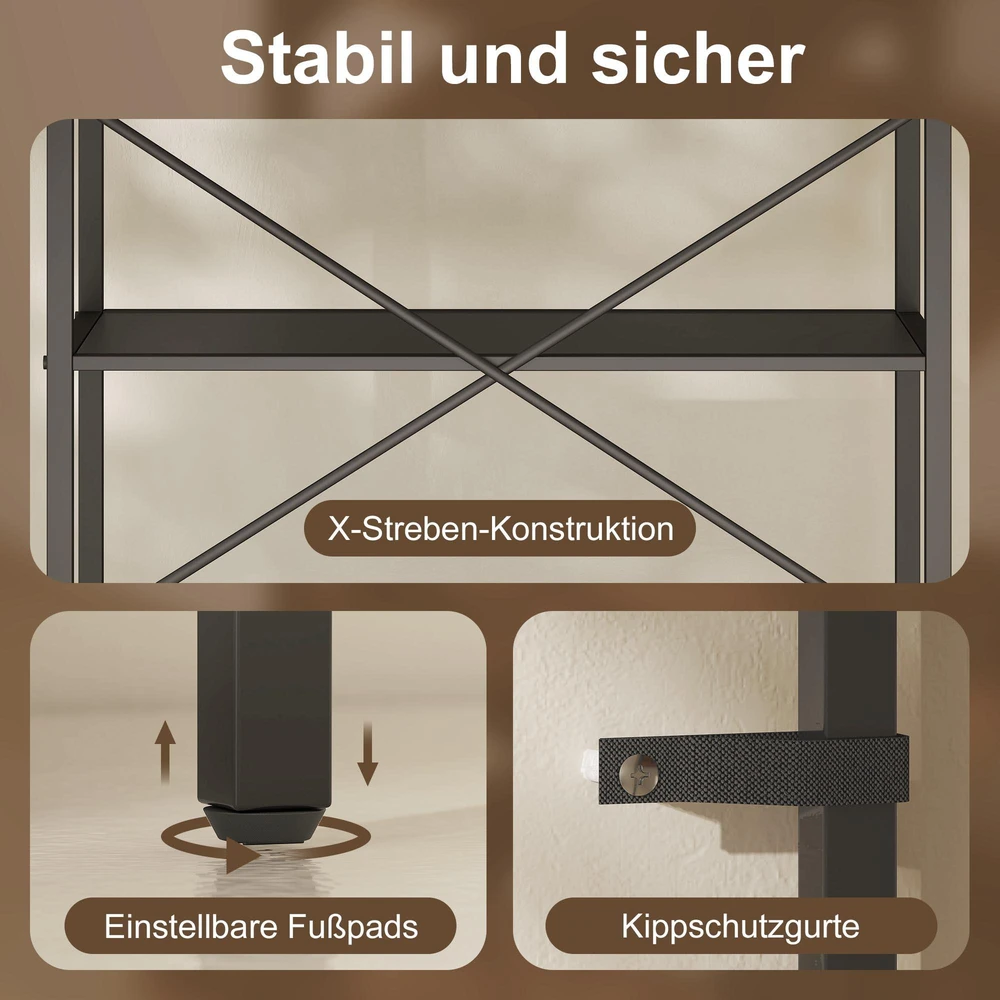 HOMCOM knygų lentyna, pastatoma lentyna su 5 pakopomis, pramoninio stiliaus biuro lentyna su metaliniu rėmu, atvira saugojimo lentyna svetainei, biurui, darbo kambariui, 60x30x170,5 cm, juoda