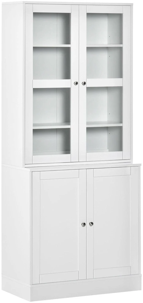 HOMCOM knygų spinta 178,5 cm, vitrina su stiklinėmis durelėmis, 6 skyriai, balta