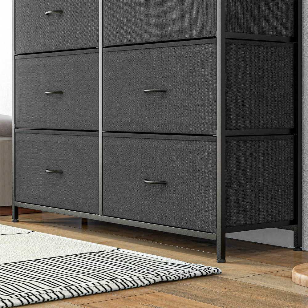HOMCOM Komoda, spintelė su 10 sulankstomų medžiaginių stalčių, modernaus stiliaus komoda svetainei, miegamajam, plienas, juoda