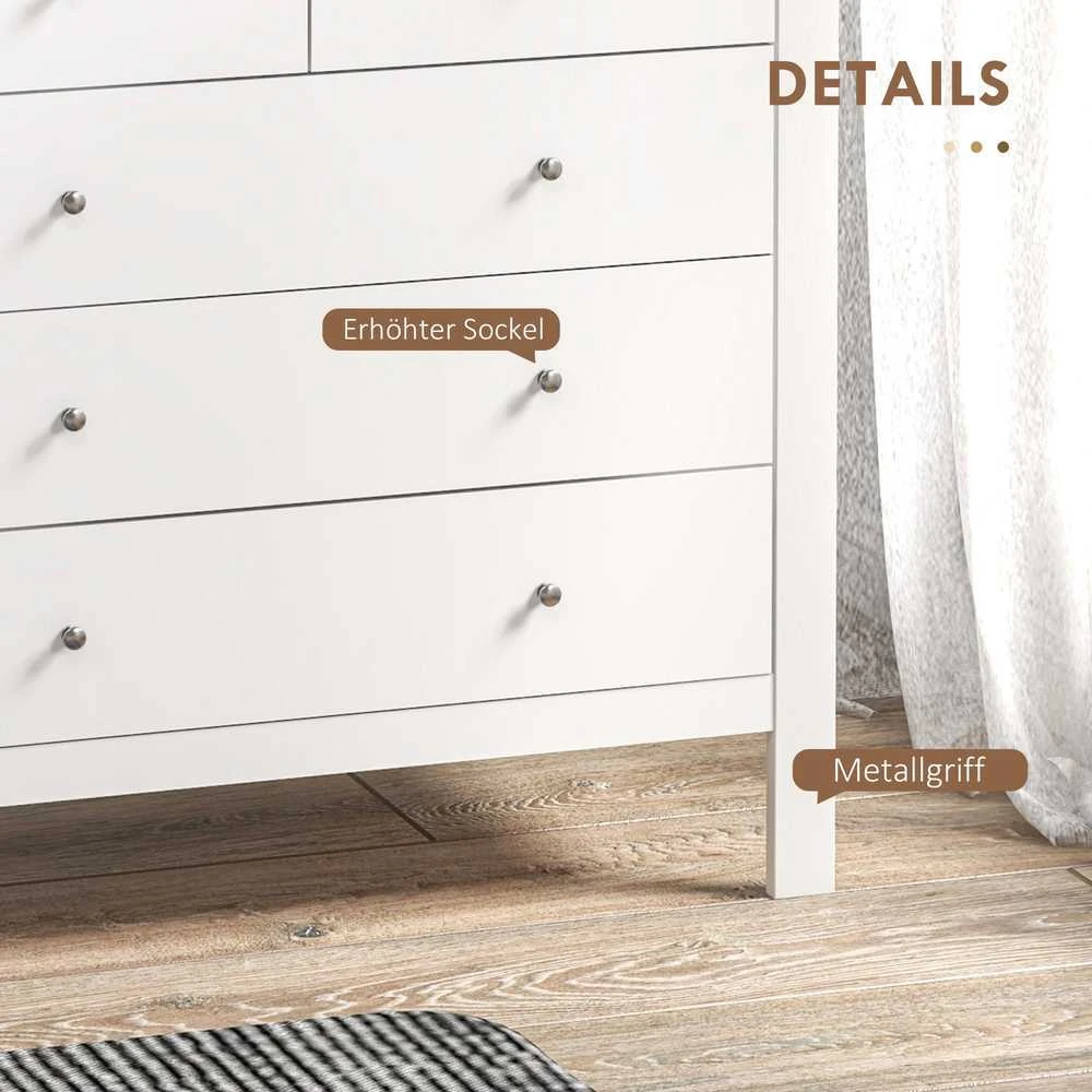 HOMCOM Komoda su stalčiais Komoda su 5 stalčiais Komoda su stalčiais su priešpriešiais Miegamasis Svetainė Balta 79x39,5x80,5cm
