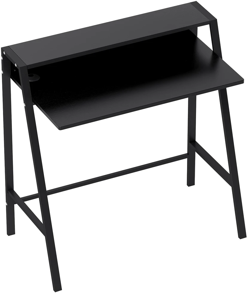 HOMCOM kompiuterio stalas, stilingas rašomasis stalas su lentyna ir kabelių valdymo sistema, metalinis, juodas, 84x45x85 cm