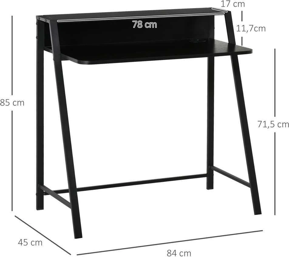 HOMCOM kompiuterio stalas, stilingas rašomasis stalas su lentyna ir kabelių valdymo sistema, metalinis, juodas, 84x45x85 cm