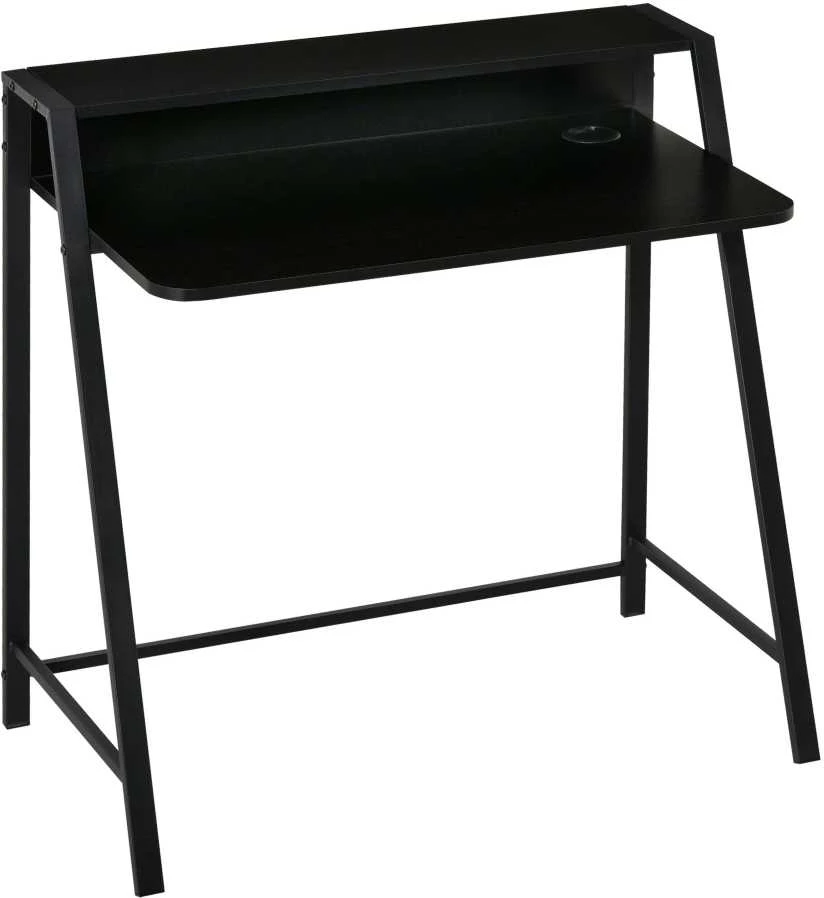 HOMCOM kompiuterio stalas, stilingas rašomasis stalas su lentyna ir kabelių valdymo sistema, metalinis, juodas, 84x45x85 cm