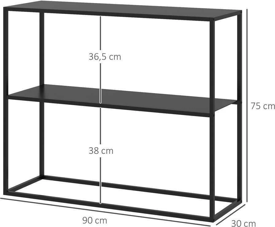 HOMCOM konsolinis staliukas su 2 lentynomis, prieškambario staliukas, plieno šoninis staliukas, su apsauga nuo apvirtimo, 90x30x75 cm