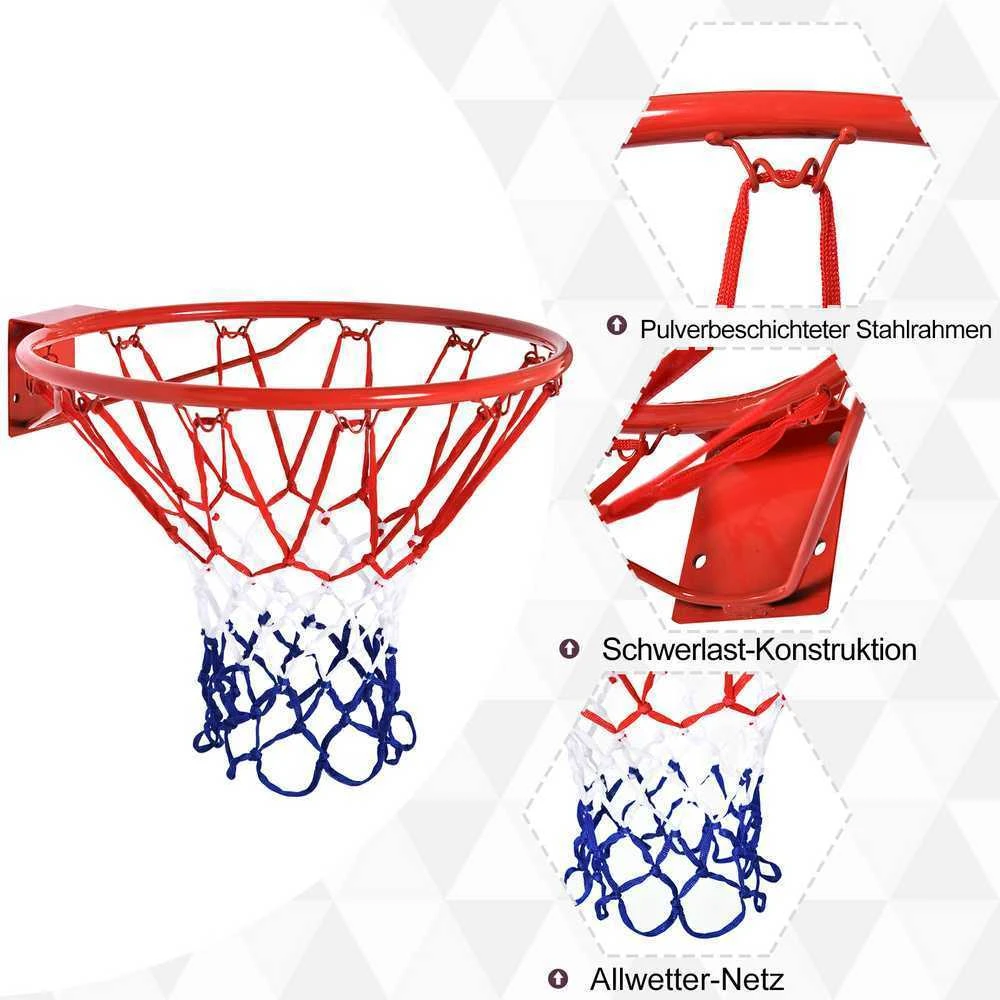 HOMCOM krepšinio tinklelis, krepšinio lankas su tinkleliu, plieno vamzdis + nailonas, raudona + mėlyna + balta, ø46 cm