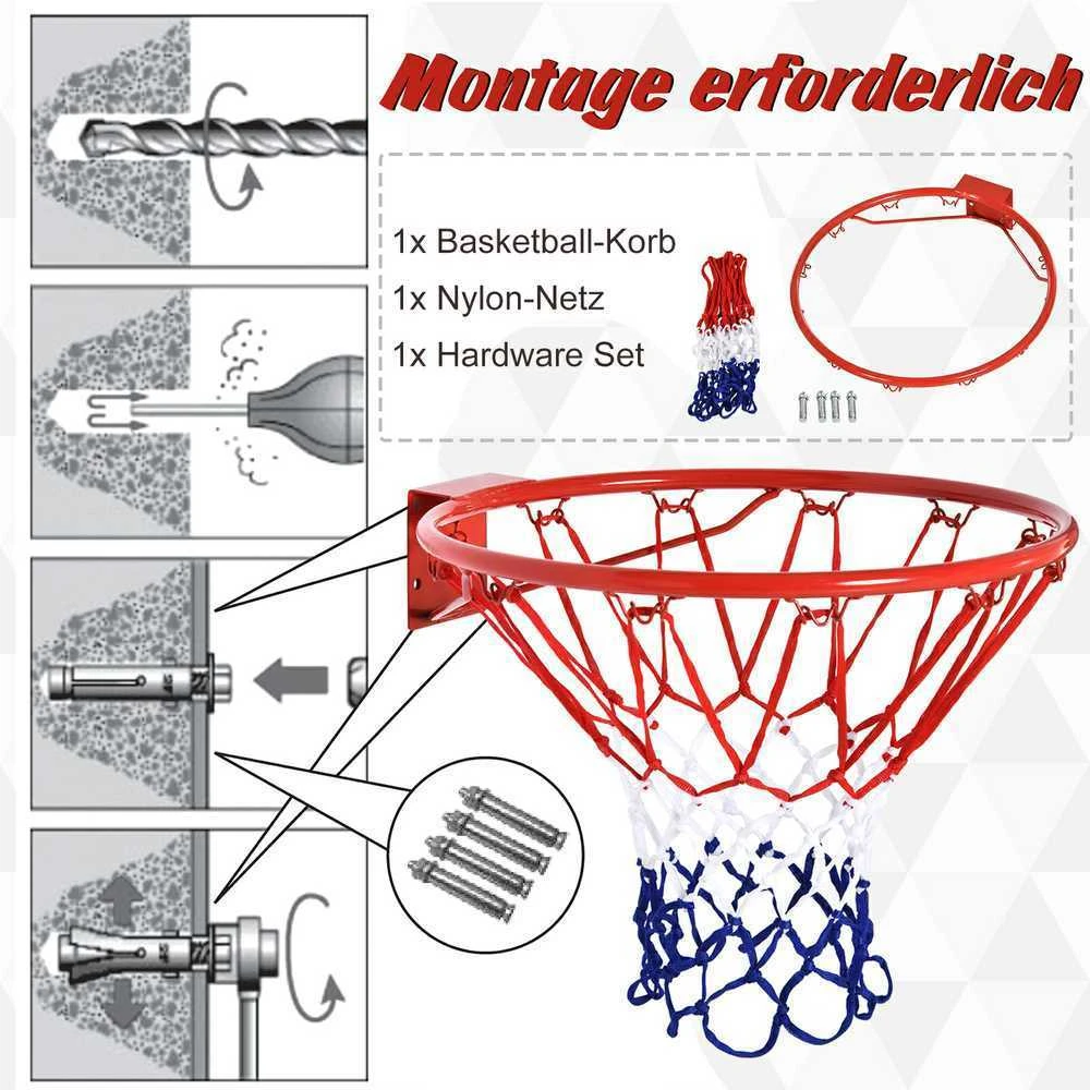 HOMCOM krepšinio tinklelis, krepšinio lankas su tinkleliu, plieno vamzdis + nailonas, raudona + mėlyna + balta, ø46 cm