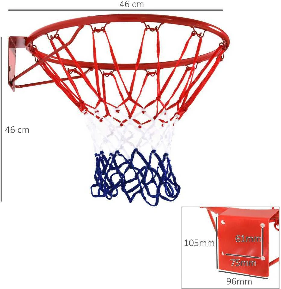 HOMCOM krepšinio tinklelis, krepšinio lankas su tinkleliu, plieno vamzdis + nailonas, raudona + mėlyna + balta, ø46 cm