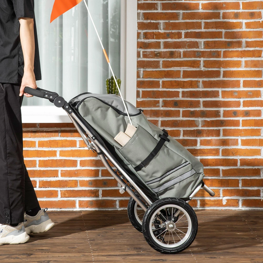 HOMCOM krovininė priekaba ir pirkinių vežimėlis 2 viename, dviračių priekaba su jungtimis, 24,3kg, 55 l, aliuminis + Oksfordo audinys, pilka ir sidabrinė, 53x43x110 cm