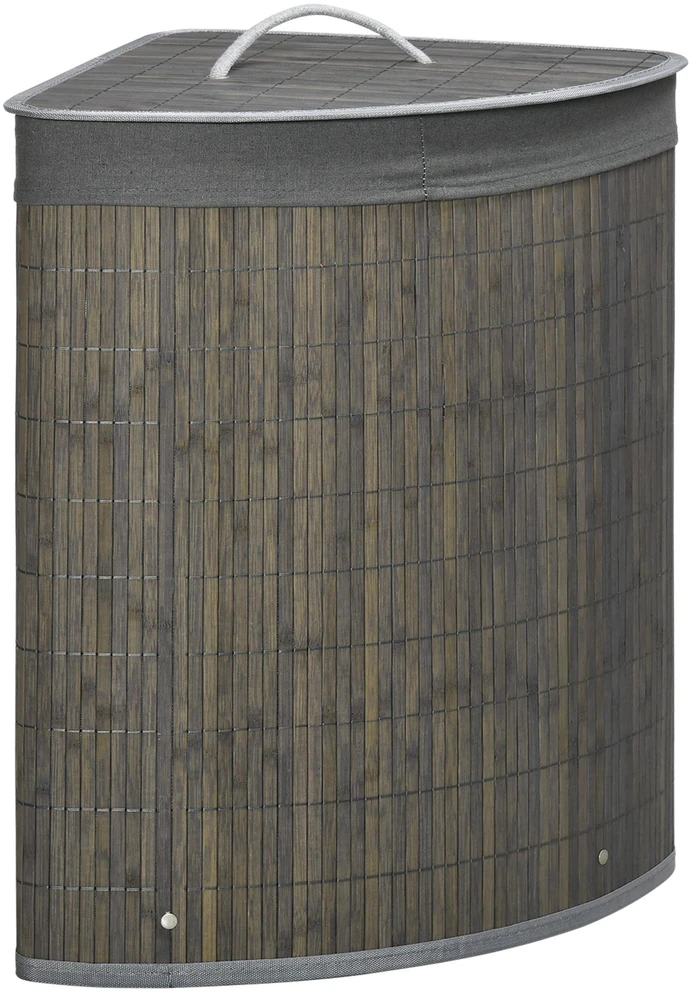 HOMCOM kvadratinis bambukinis skalbinių krepšys 55 l su dangčiu ir išimamu maišeliu, 38 x 38 x 57 cm, pilkas