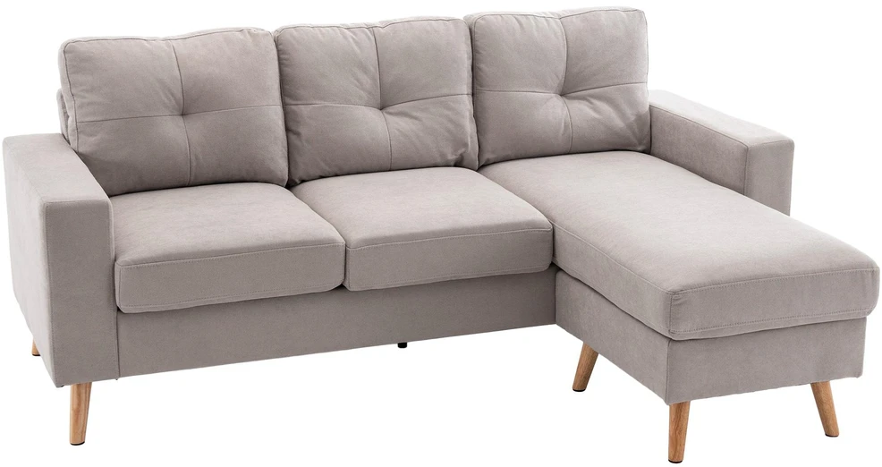 HOMCOM L-formos kampinė sofa, kampinis komplektas su lino išvaizdos audiniu, 3 vietų sofa su gultu, medžiaginė sofa svetainei, šviesiai pilka