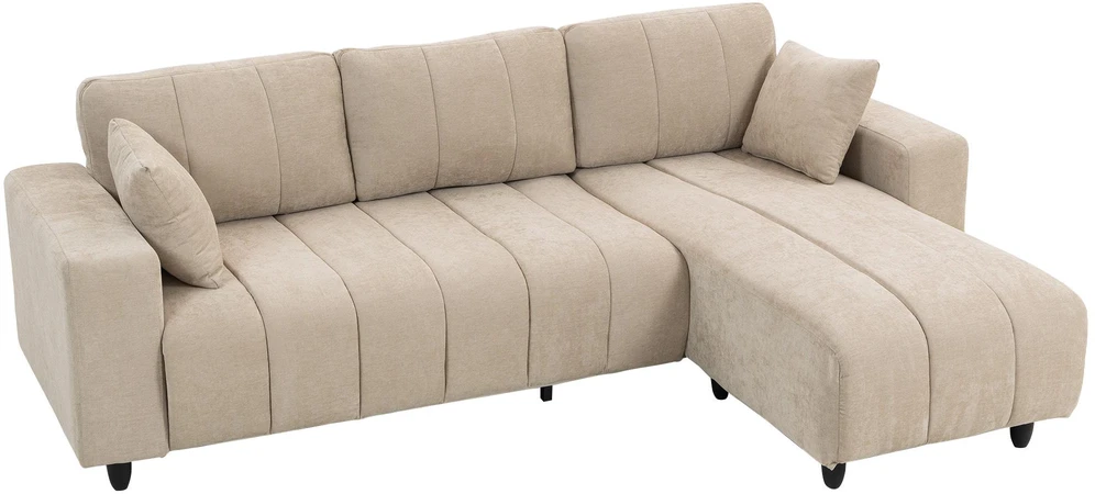 HOMCOM L-formos kampinė sofa su lanksčia šezlongo dalimi, 3 vietų sofa su 2 pagalvėmis, metaliniu rėmu, skirta svetainei, smėlio spalvos
