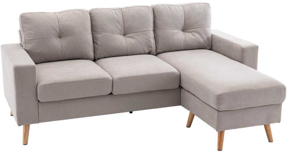 HOMCOM L-formos kampinė sofa, kampinis komplektas su lino išvaizdos audiniu, 3 vietų sofa su gultu, medžiaginė sofa svetainei, šviesiai pilka